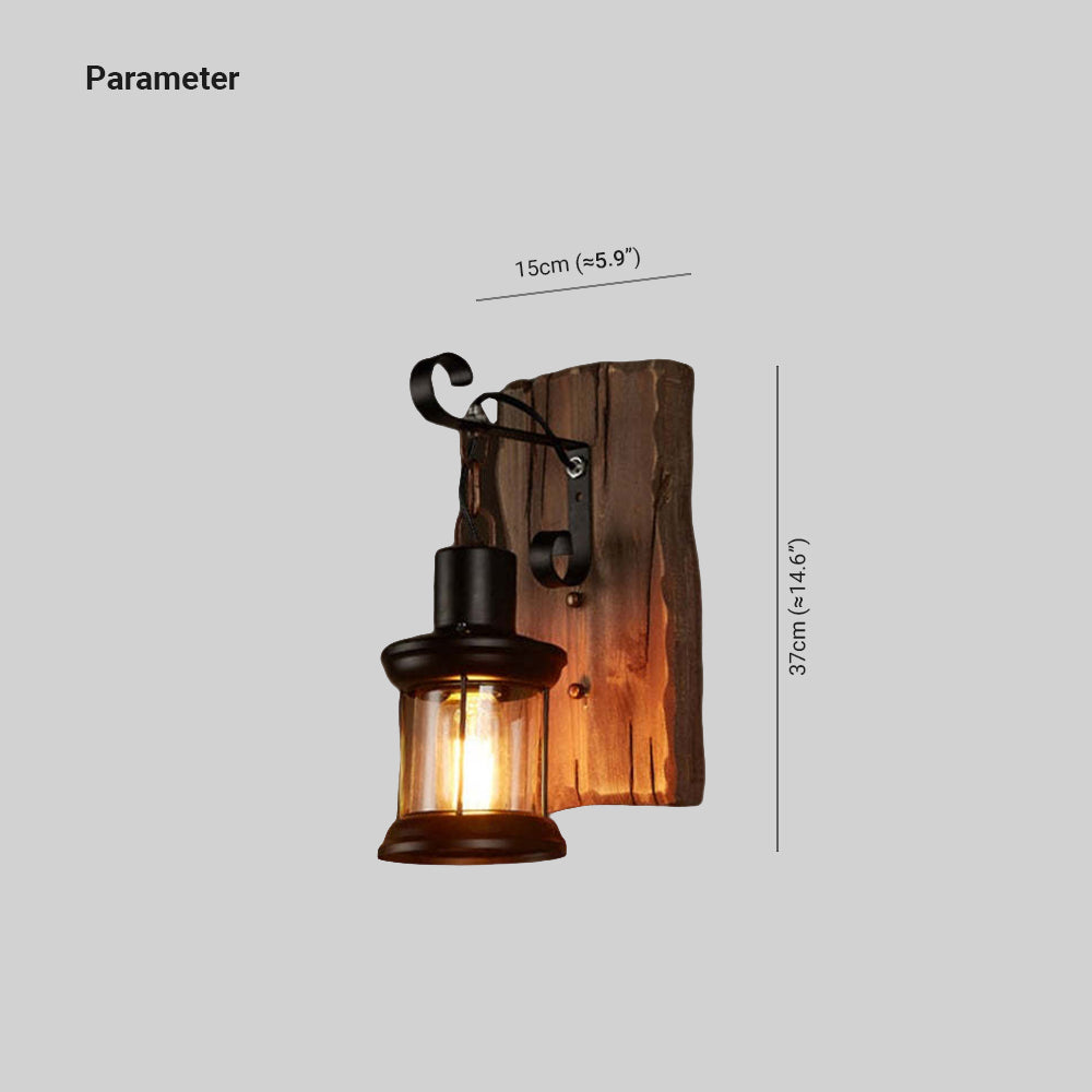 Valerio Retro Lantern LED Wandlampen Zwart Bronze Metaal Hout Slaapkamer