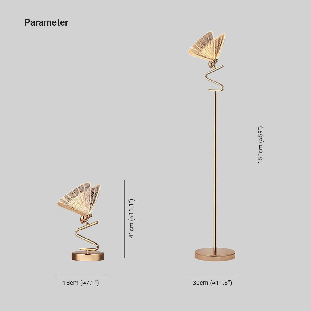 Kady Design Vlinder LED Vloerlamp/Tafellamp Metaal/Acryl Goud/Transparant Woonkamer/Slaapkamer