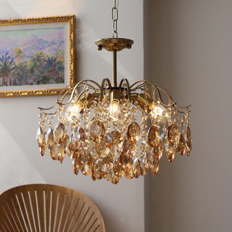 Marilyn Retro Kristal Kroonluchters Amber Glas Metaal Woonkamer