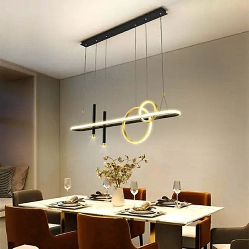 Madina Ronde LED Hanglampen Zwart Goud Metaal Silica Gel Eetkamer