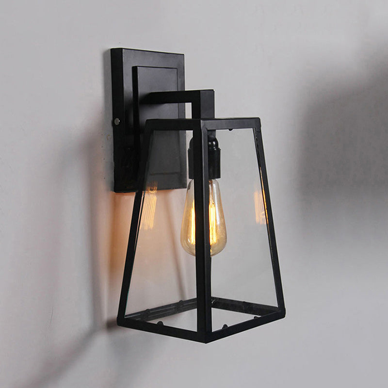 Valerio Retro Zwarte Industriële Lantaarn Wandlamp Metaal En Glas