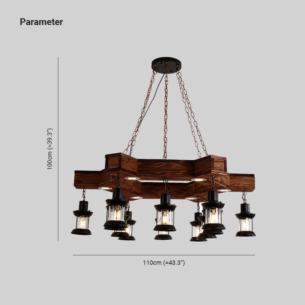 Brio Retro Metal/Wood Lantern Pendant Light, Walnut