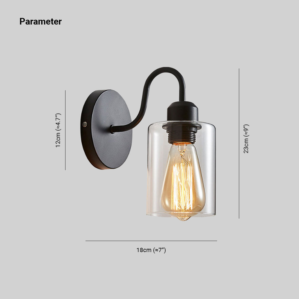 Valerio Vintage Industrial Cylindrical Metal/Glass Wall Lamp, Black