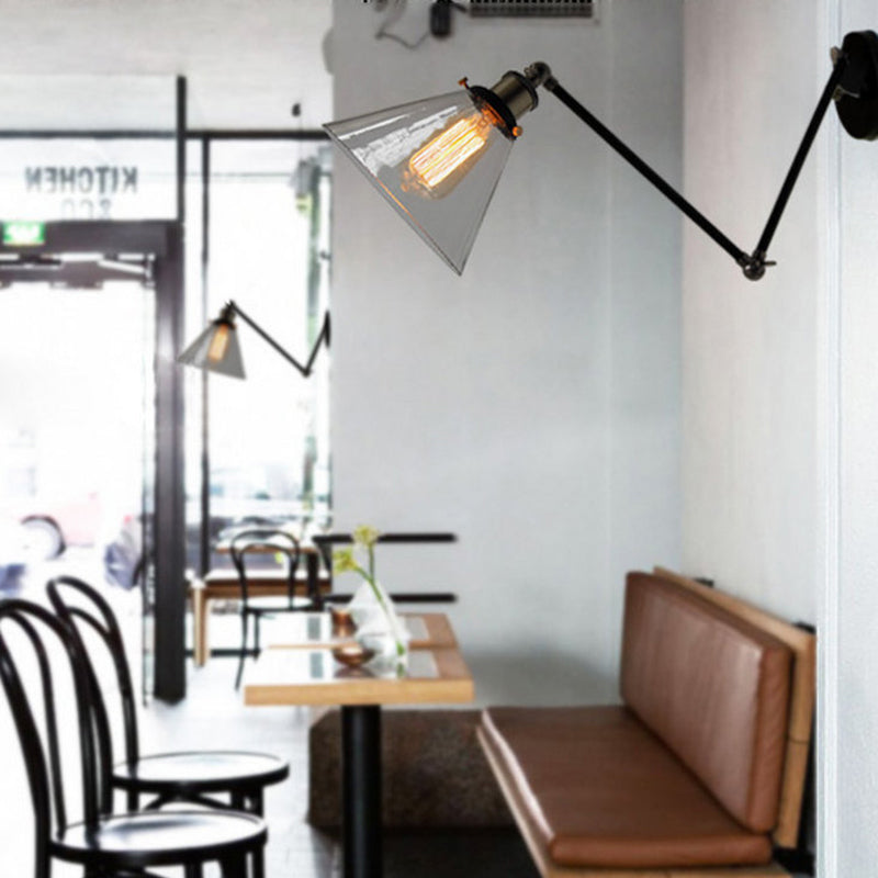 Marcello Industial Verstelbare Wandlamp Metaal/Glas Zwart/Goud Slaapkamer/Keuken
