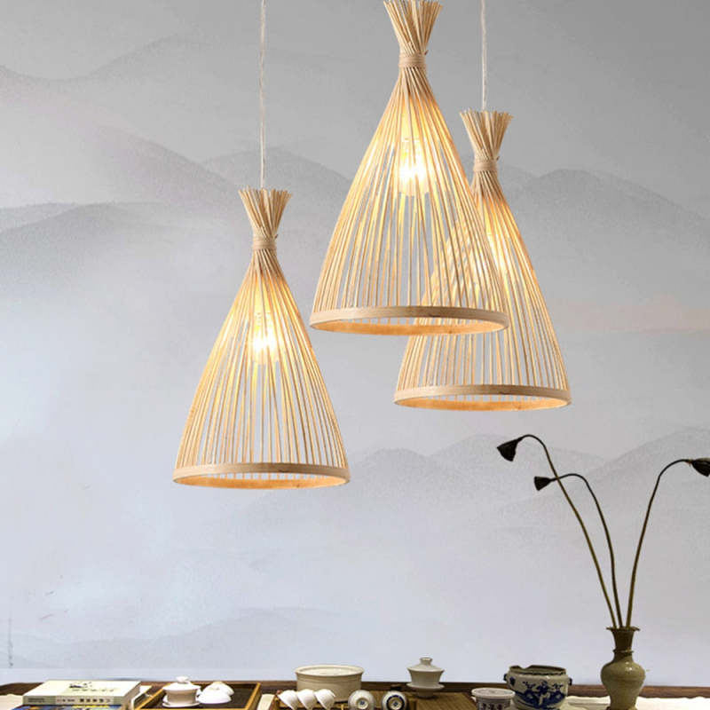 Muto Moderne Design LED Hanglamp Hout Rotan Handgeweven Bamboe Slaap/Eet/Woonkamer