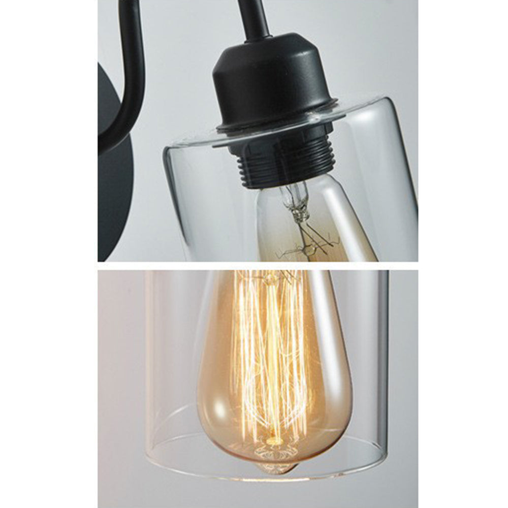 Valerio Vintage Industrial Cylindrical Metal/Glass Wall Lamp, Black