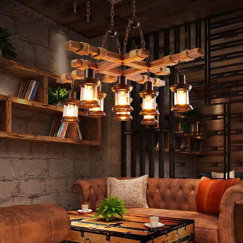 Brio Industriële LED Klassieke Kroonluchters Hout Glas Woonkamer