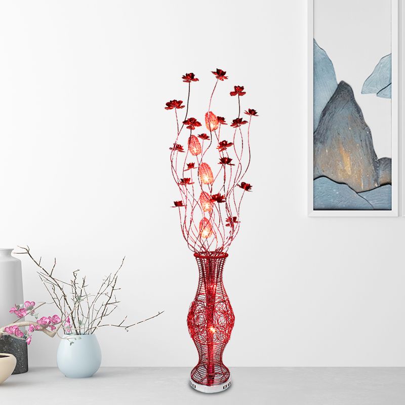 Carina Art Deco Bloemenvaas Metalen Design Rode Vloerlamp Met , Slaapkamer/Woonkamer