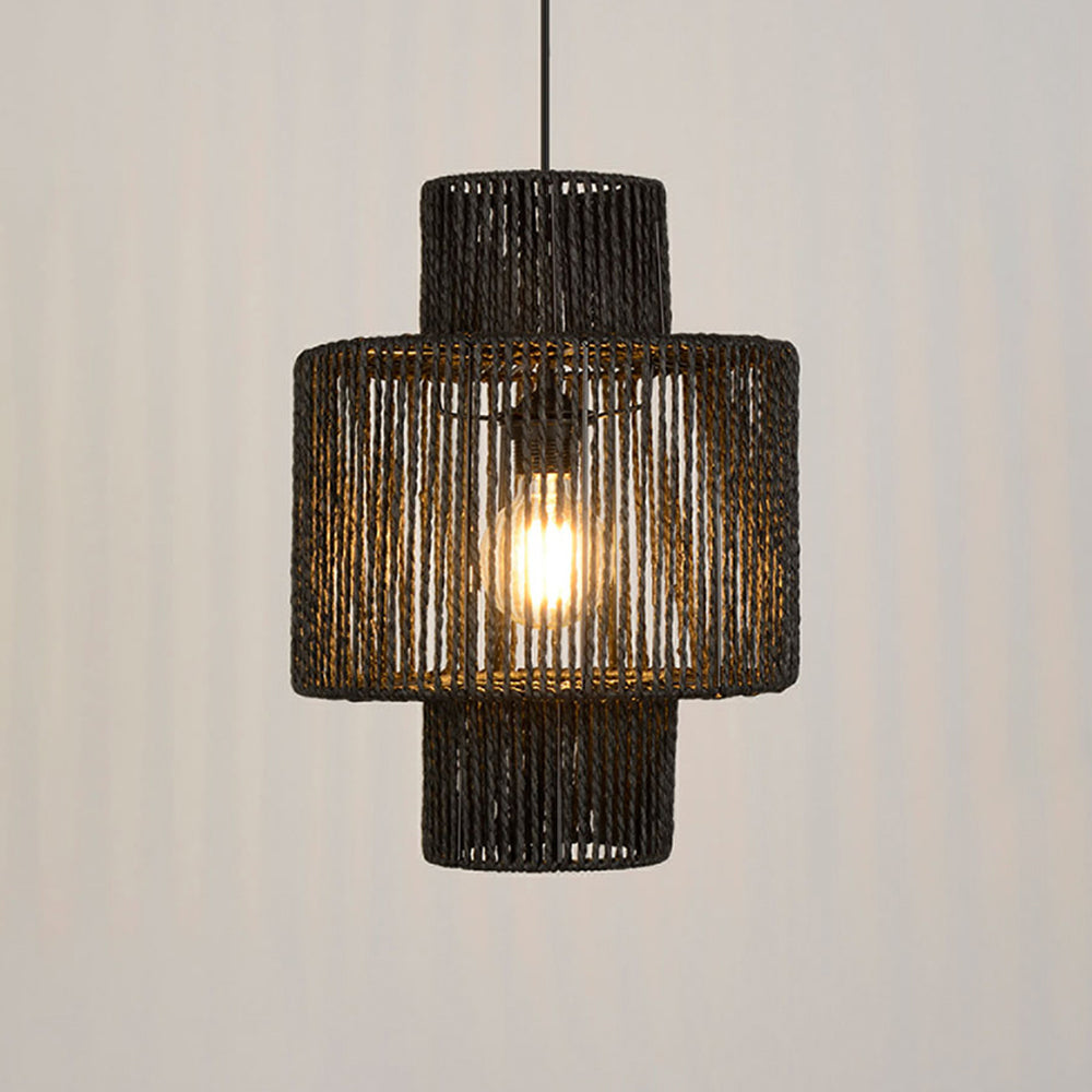 Muto Design Cilindrisch LED Hanglamp Metaal/Twine Zwart Slaap/Woon/Eetkamer
