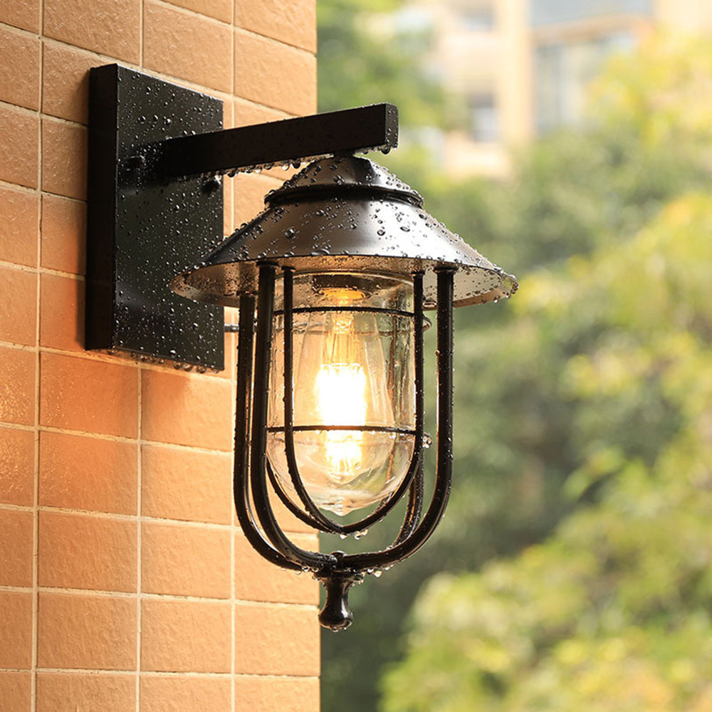 Valerio Vintage Lantern Shaped Metal Outdoor Wall Lamp, Black