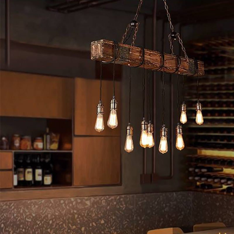 Brio Vintage Industriële Rechthoekige Houten Hanglamp, Hout/Zwart