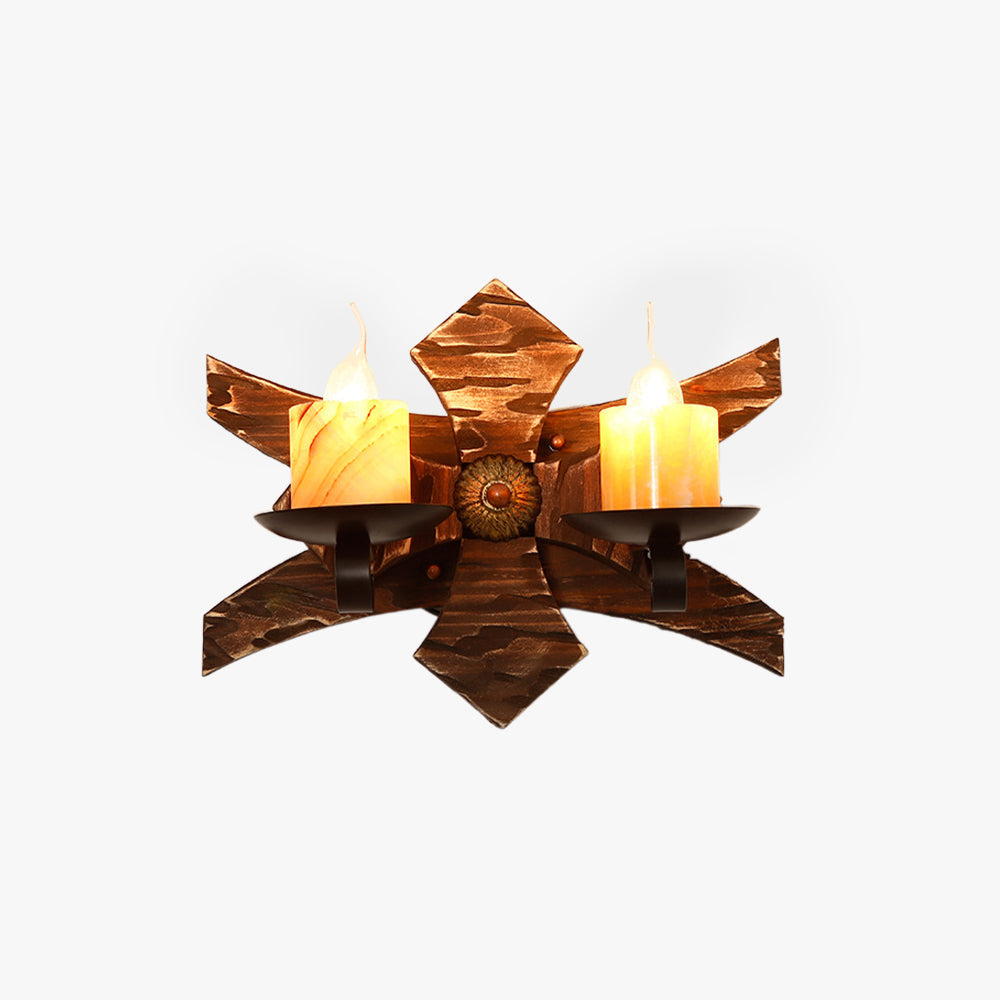 Brio Decoratief Vintage Kaars Dubbel Licht Hout Wandlamp, Woonk/Eetk/ Slaapkamer