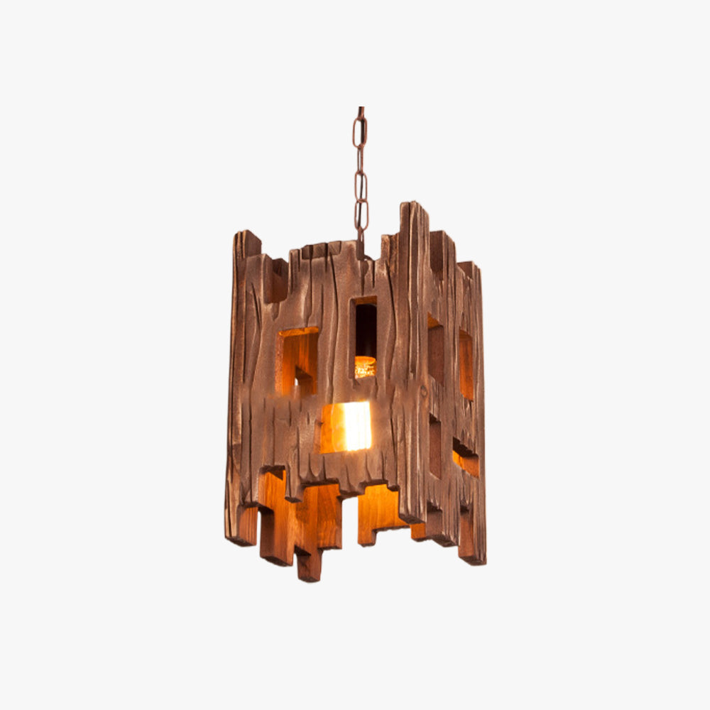 Brio Rechthoekige Retro Hanglamp Van Metaal En Hout, Woonkamer,  8.7"