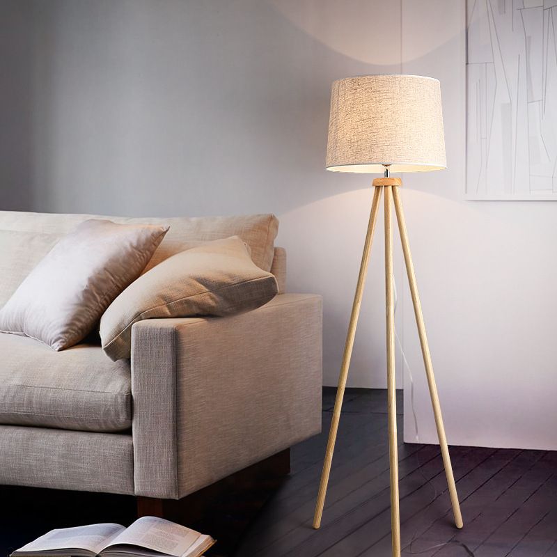 Muto Modern Design LED Vloerlampen Beige Wit Hout Stof Slaapkamer