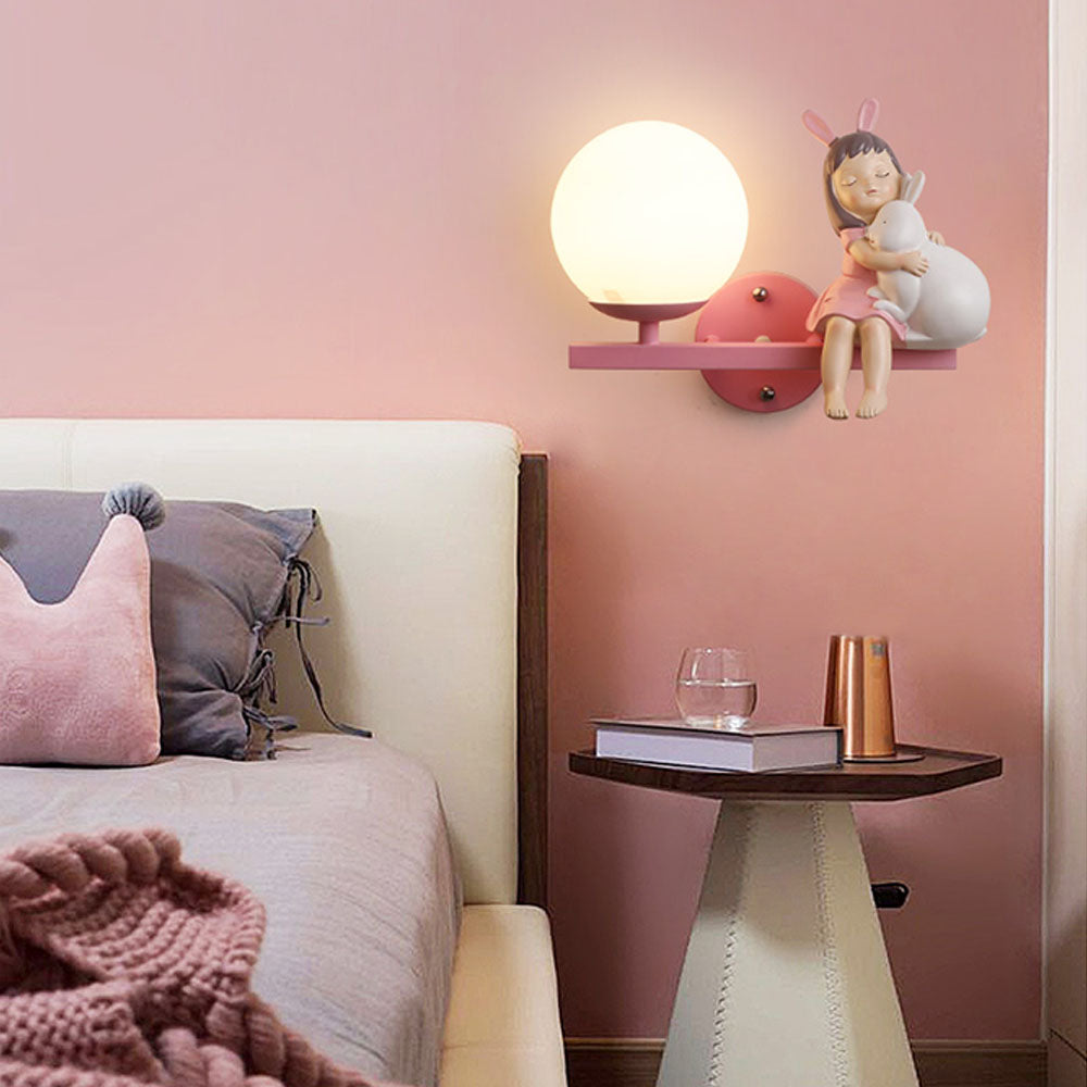 Minori Moderne Meisje/Konijn LED Wandlamp Metaal/Acryl Roze/Wit Kinderkamer