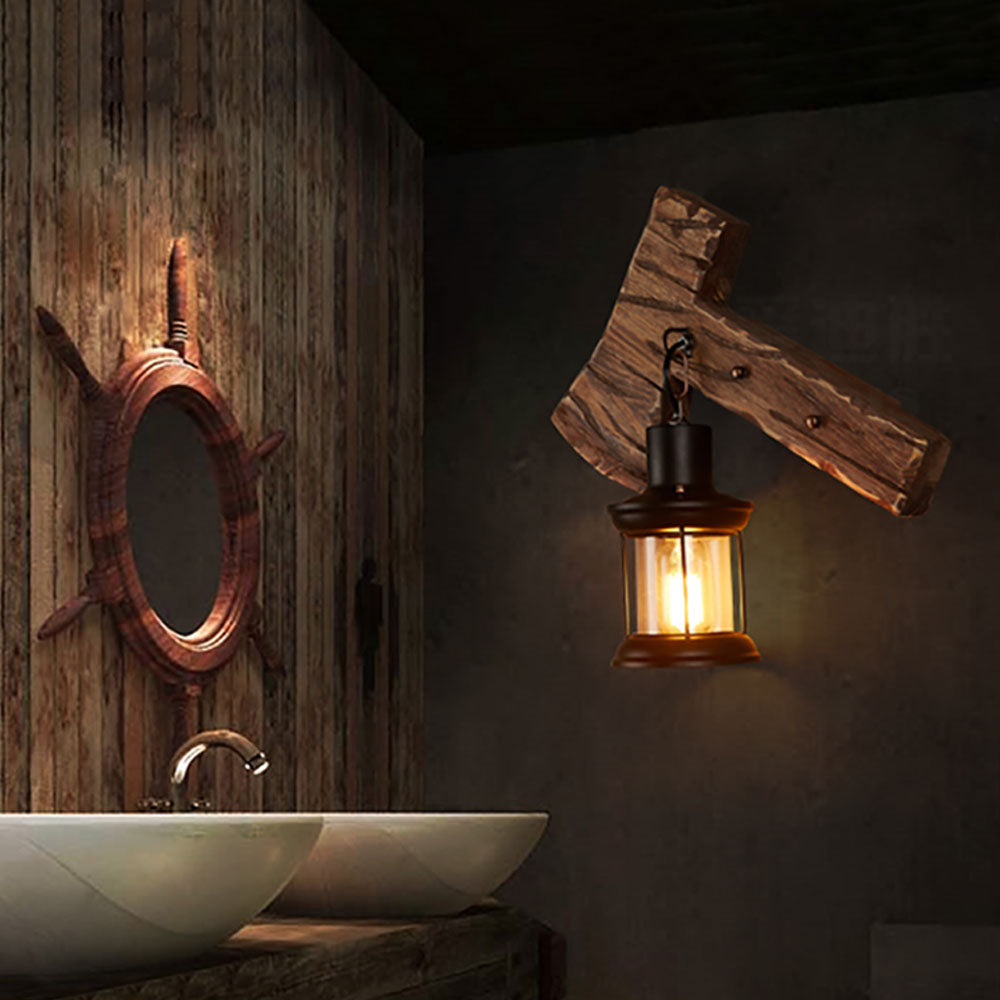 Brio Hamervorm Vintage Wandlamp, Hout/Metaal, Woonk/ Eetk/Slaapkamer
