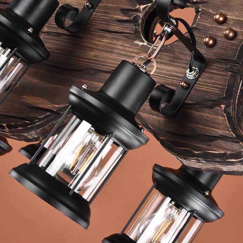Brio Design Boerderij Hanglamp 6 Lantaarn Gitaar, Hout/Metaal, Woonk/Eetkamer