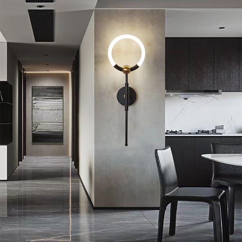 Alonza Moderne Ring Wastafel Wandlamp, Zwart/Goud, Eetk/Badkamer