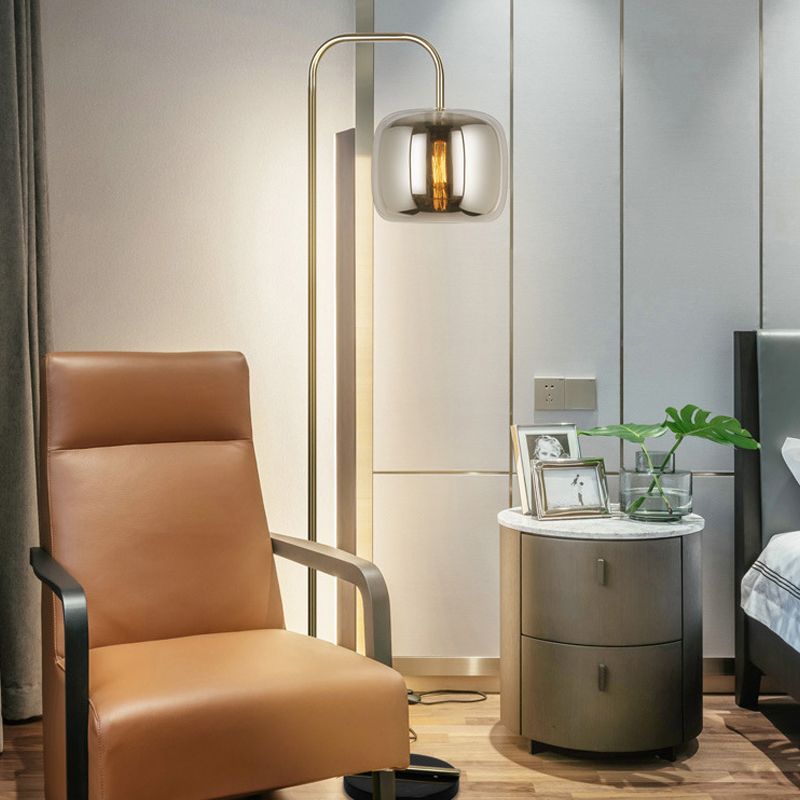 HailieMinimalistische Moderne Vloerlamp Boog Rook Grijs Metaal/Glas Slaapkamer/Woonkamer