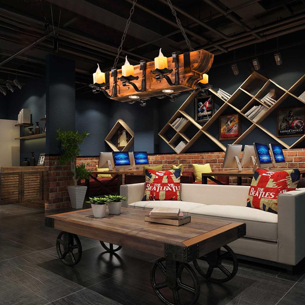 Brio Retro Rectangular Metal/Wood Pendant Light, Walnut