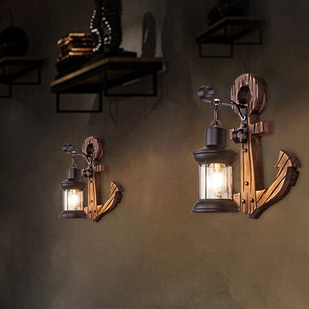 Valerio Wall Lamp Vintage Anchor Black Wooden, Living Room