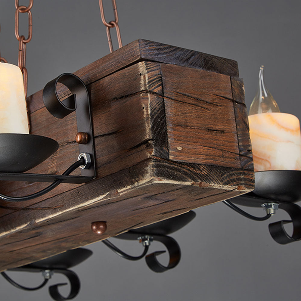 Brio Retro Rectangular Metal/Wood Pendant Light, Walnut