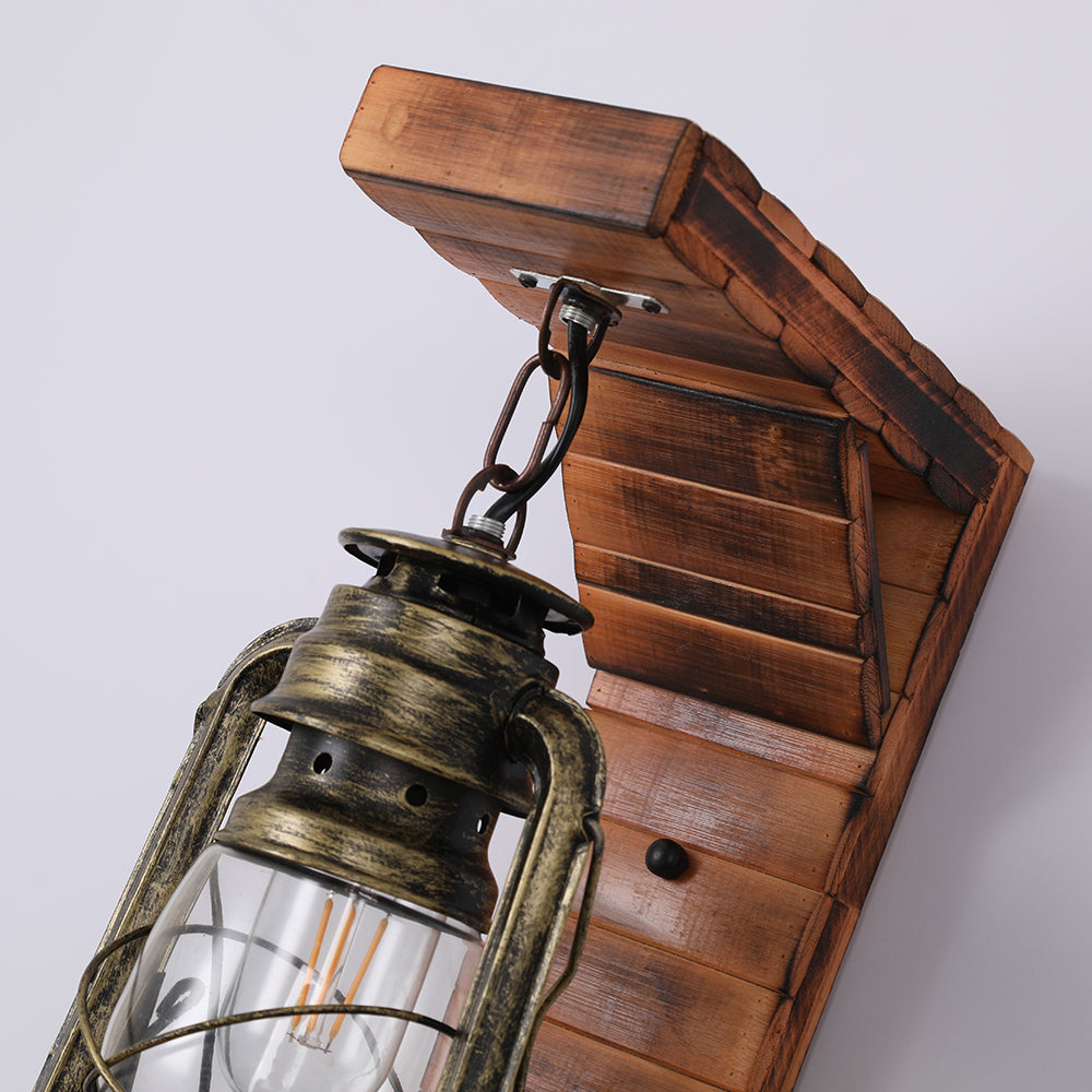 Brio Lantern Bedroom Wall Lamp, Metal/Wood, Restaurant