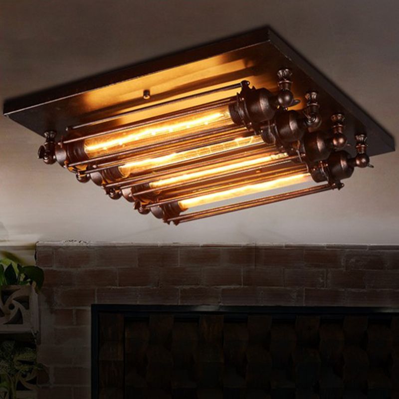 Valerio Vintage Tubed Metal Flush Mount Ceiling Light, Black, Living Room