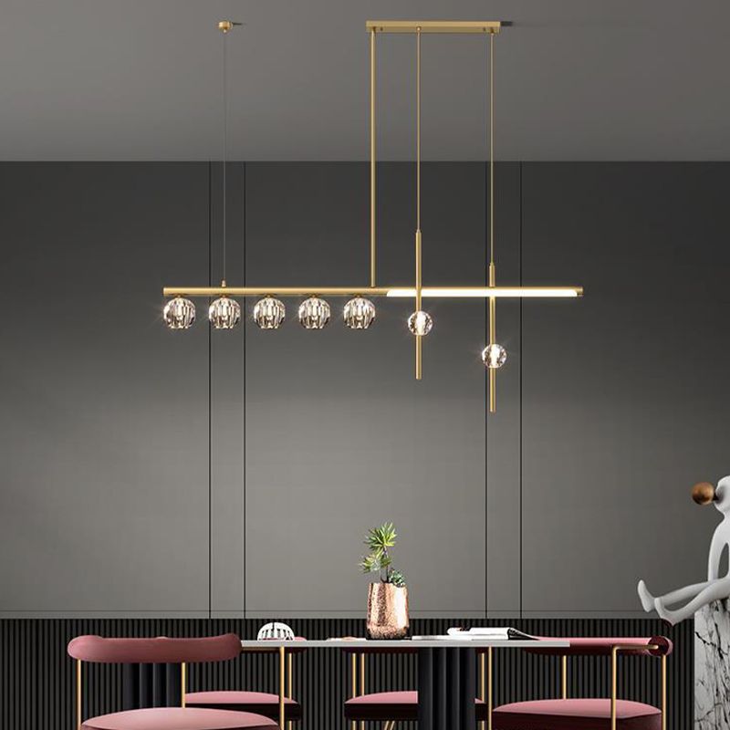 Kirsten Design Lineair/Bol LED Hanglamp Metaal/Crystal Goud Slaap/Woon/Eetkamer