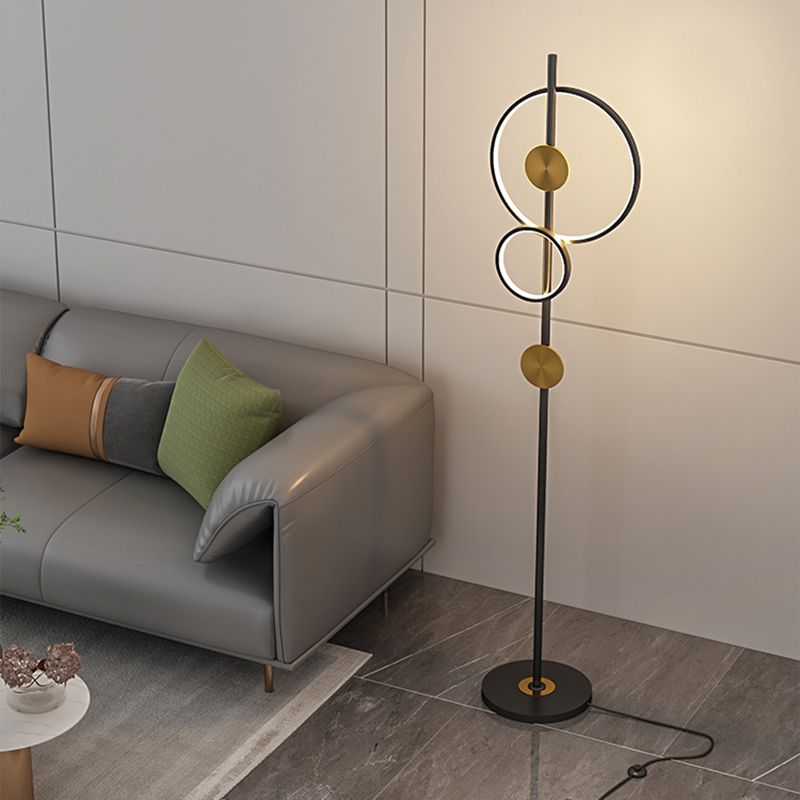 Alonza Moderne Ring Vloerlampen, Zwart/Goud, Slaapkamer/Studeerkamer