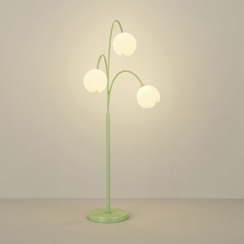 Lily Scandinavische 3 Lichten Bloem Vloerlamp Metalen Glazen Groen Roze Slaapkamer/Woonkamer