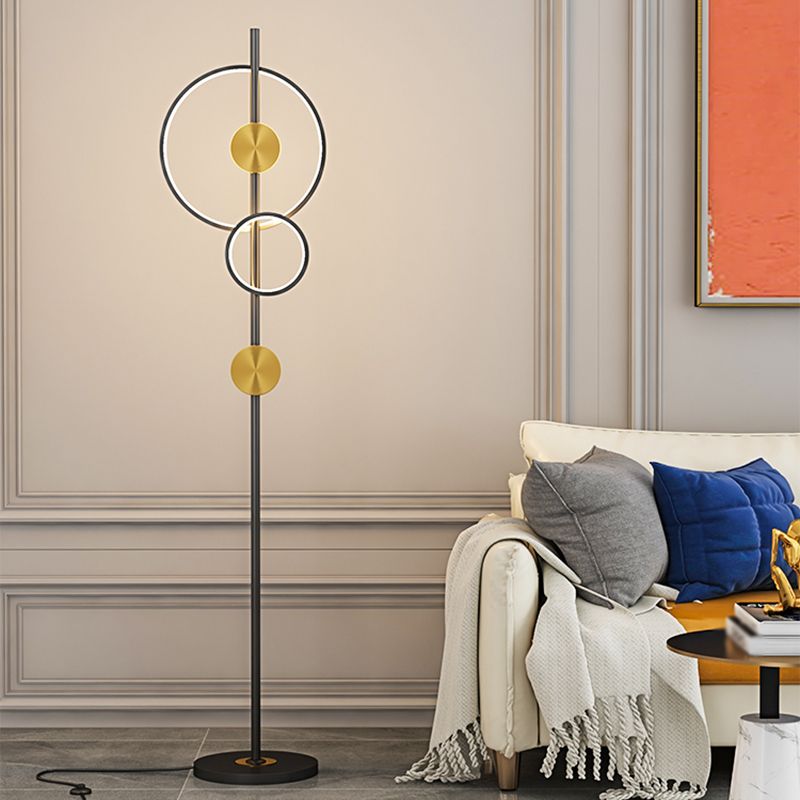 Alonza Moderne Ring Vloerlampen, Zwart/Goud, Slaapkamer/Studeerkamer