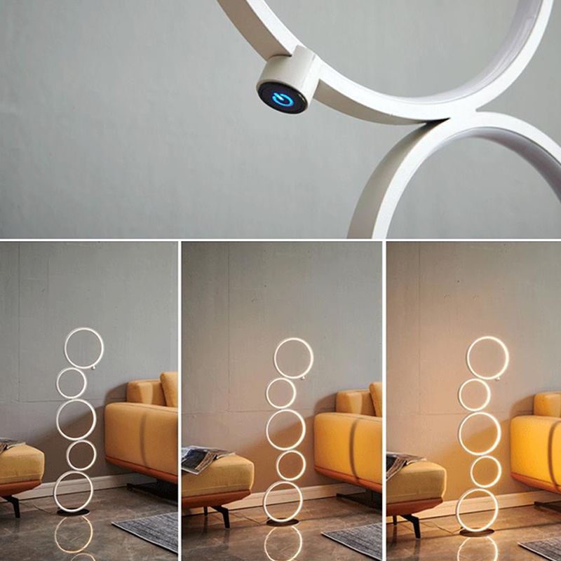 Alonza Scandinavische Moderne Ring Staande Lamp, Zwart/Wit, Woonkamer