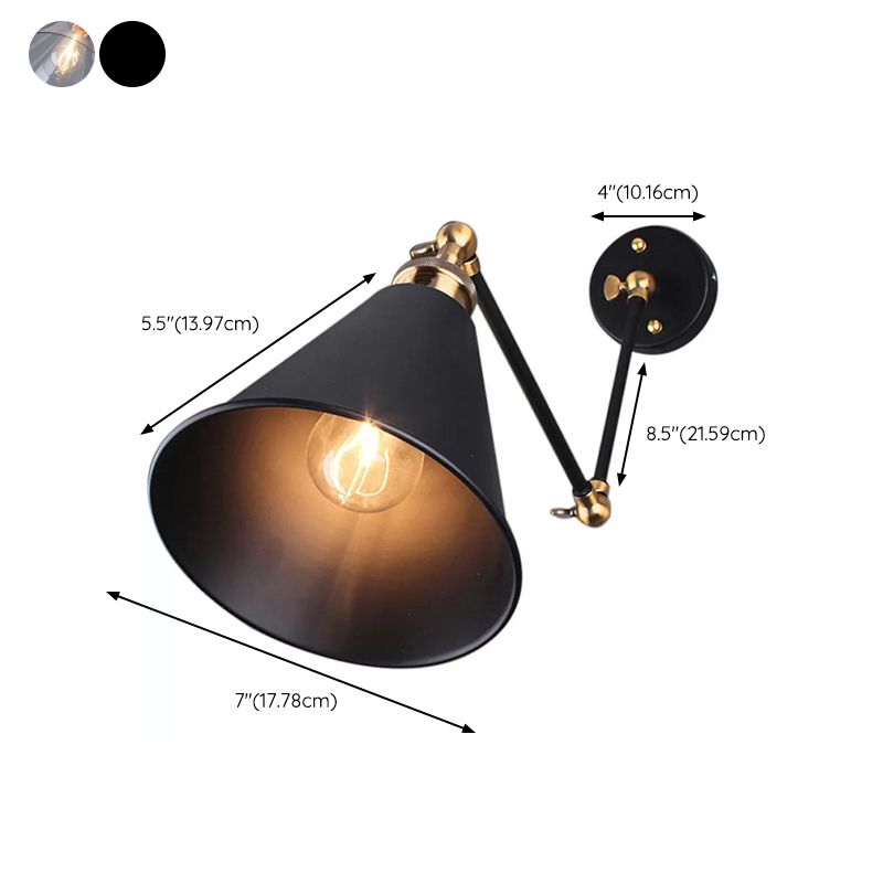 Valerio Wall Lamp Vintage Simple Conical Adjustable Black, Bedroom