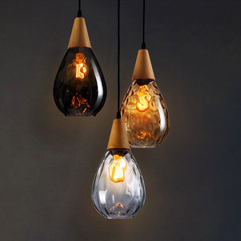 Elio Vintage Teardrop Hanglamp, Bar/Kitcheneiland, Glas/Hout