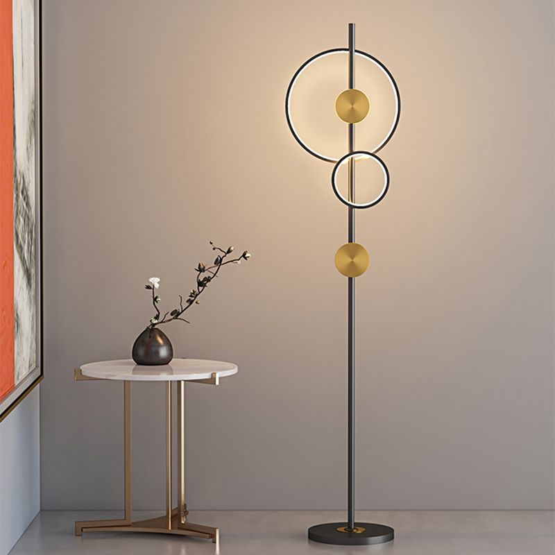 Alonza Moderne Ring Vloerlampen, Zwart/Goud, Slaapkamer/Studeerkamer