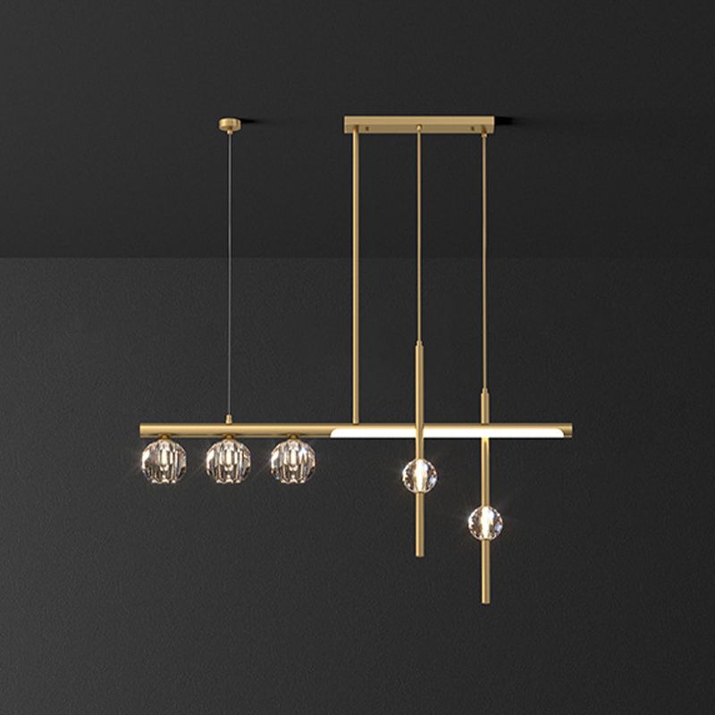 Kirsten Design Lineair/Bol LED Hanglamp Metaal/Crystal Goud Slaap/Woon/Eetkamer