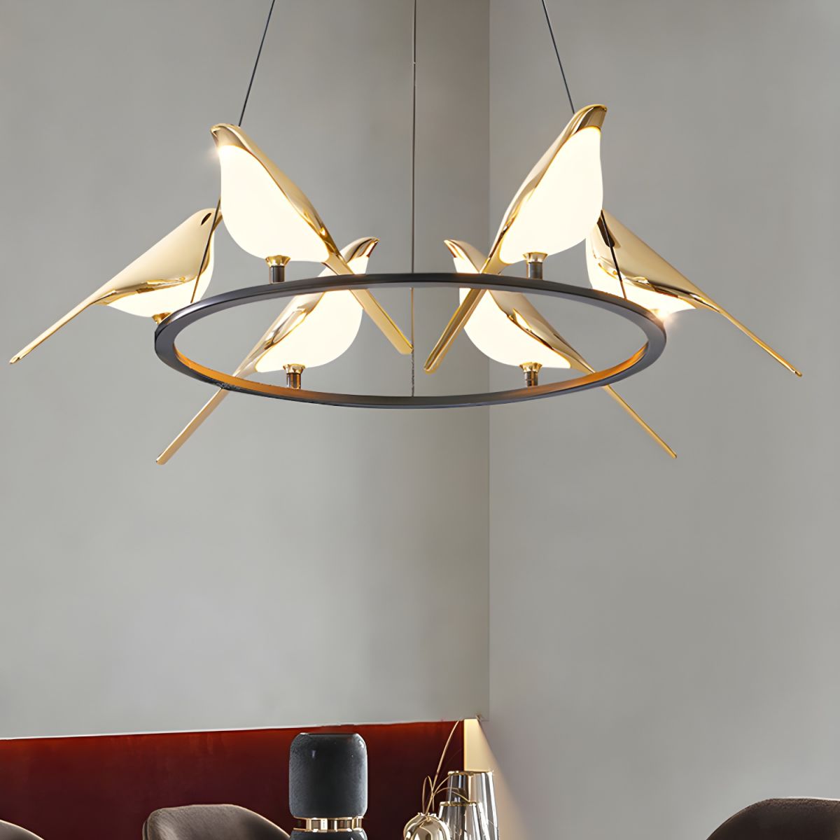 Sirena Art Deco Modern Bird Pendant Light, 3/6/9 Heads, Gold