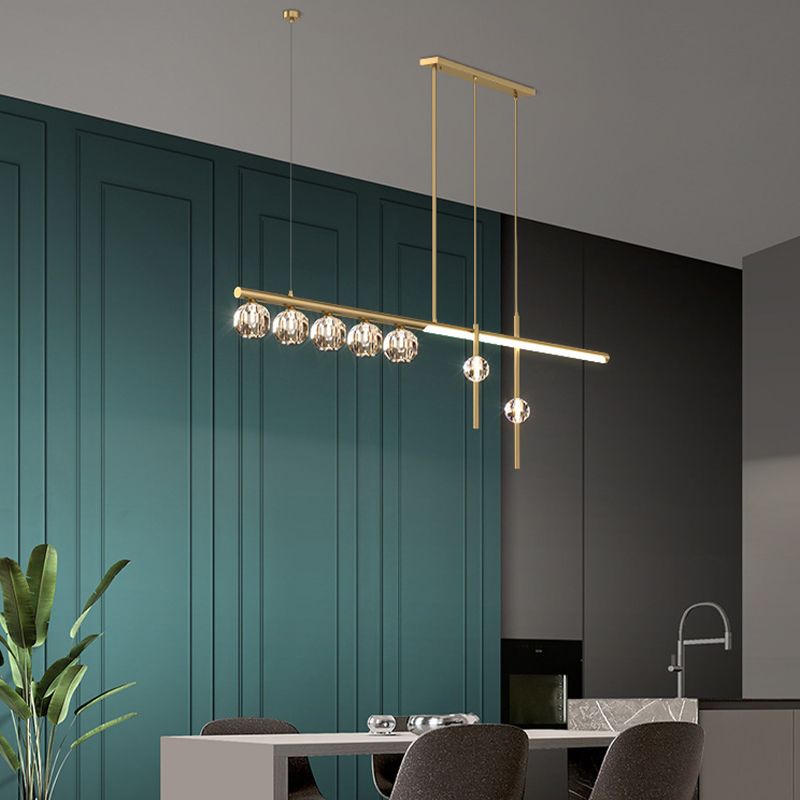 Kirsten Design Lineair/Bol LED Hanglamp Metaal/Crystal Goud Slaap/Woon/Eetkamer