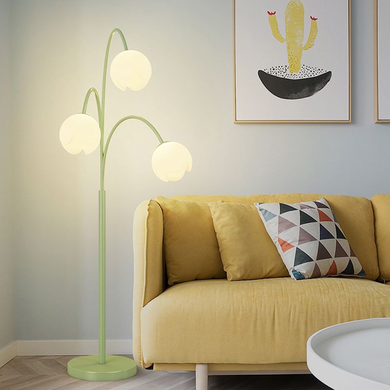 Lily Scandinavische 3 Lichten Bloem Vloerlamp Metalen Glazen Groen Roze Slaapkamer/Woonkamer