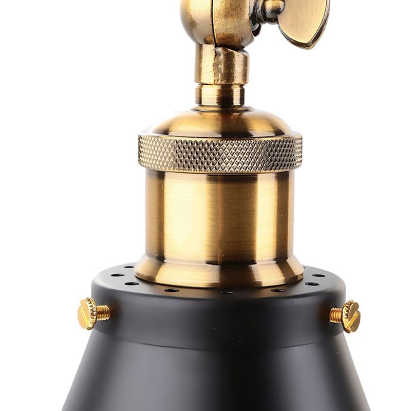 Valerio Wall Lamp Vintage Simple Conical Adjustable Black, Bedroom