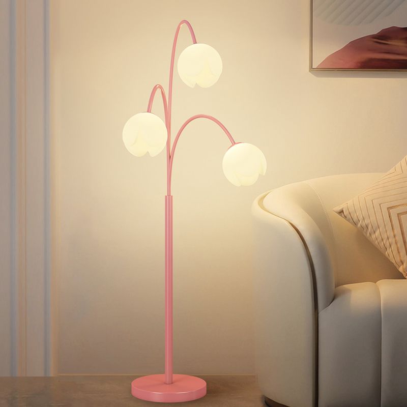 Lily Scandinavische 3 Lichten Bloem Vloerlamp Metalen Glazen Groen Roze Slaapkamer/Woonkamer