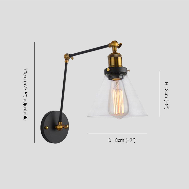Marcello Industial Verstelbare Wandlamp Metaal/Glas Zwart/Goud Slaapkamer/Keuken
