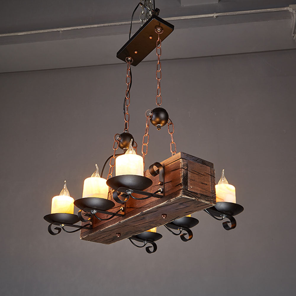 Brio Retro Rectangular Metal/Wood Pendant Light, Walnut