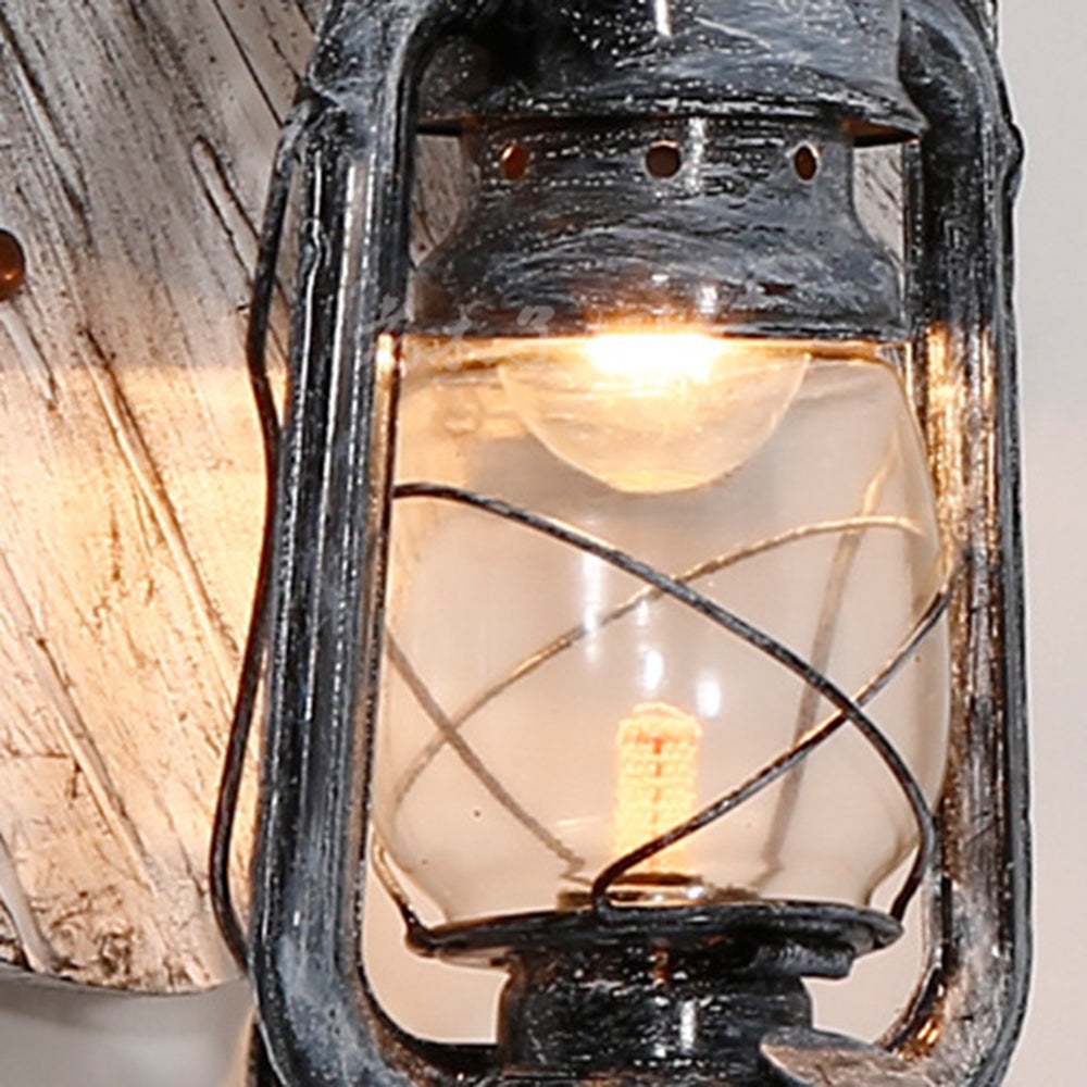 Brio Lute Vintage Wandlamp Lantaarn Hout Grijs, Woonk/Eetk/ Slaapkamer