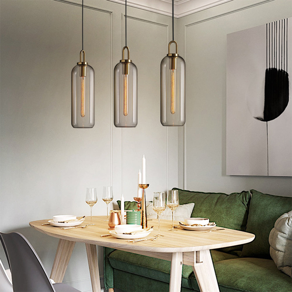 Hailie Moderne LED Hanglampen Cilinder Rookgrijs Helder Metaal Glas Eetkamer