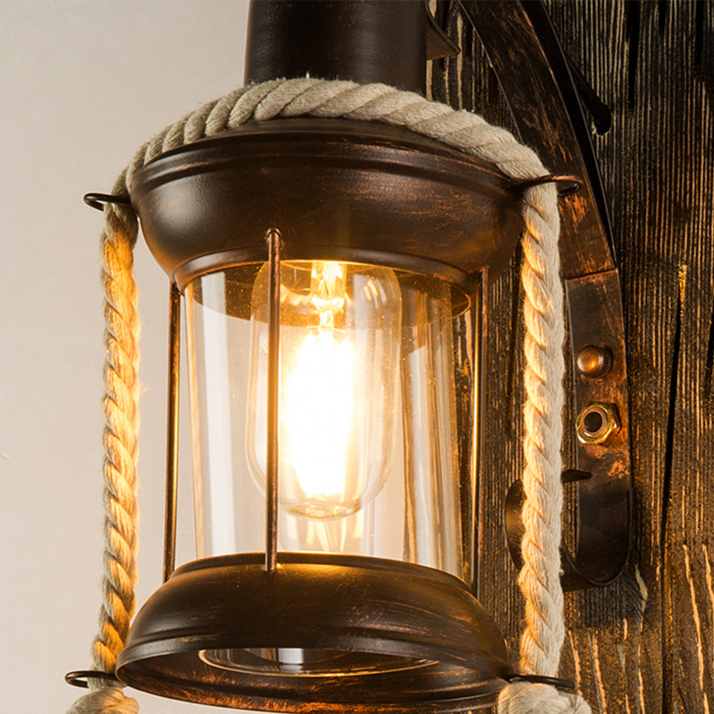 Valerio Wall Lamp Retro Lantern Ring Black Wooden, Bedroom