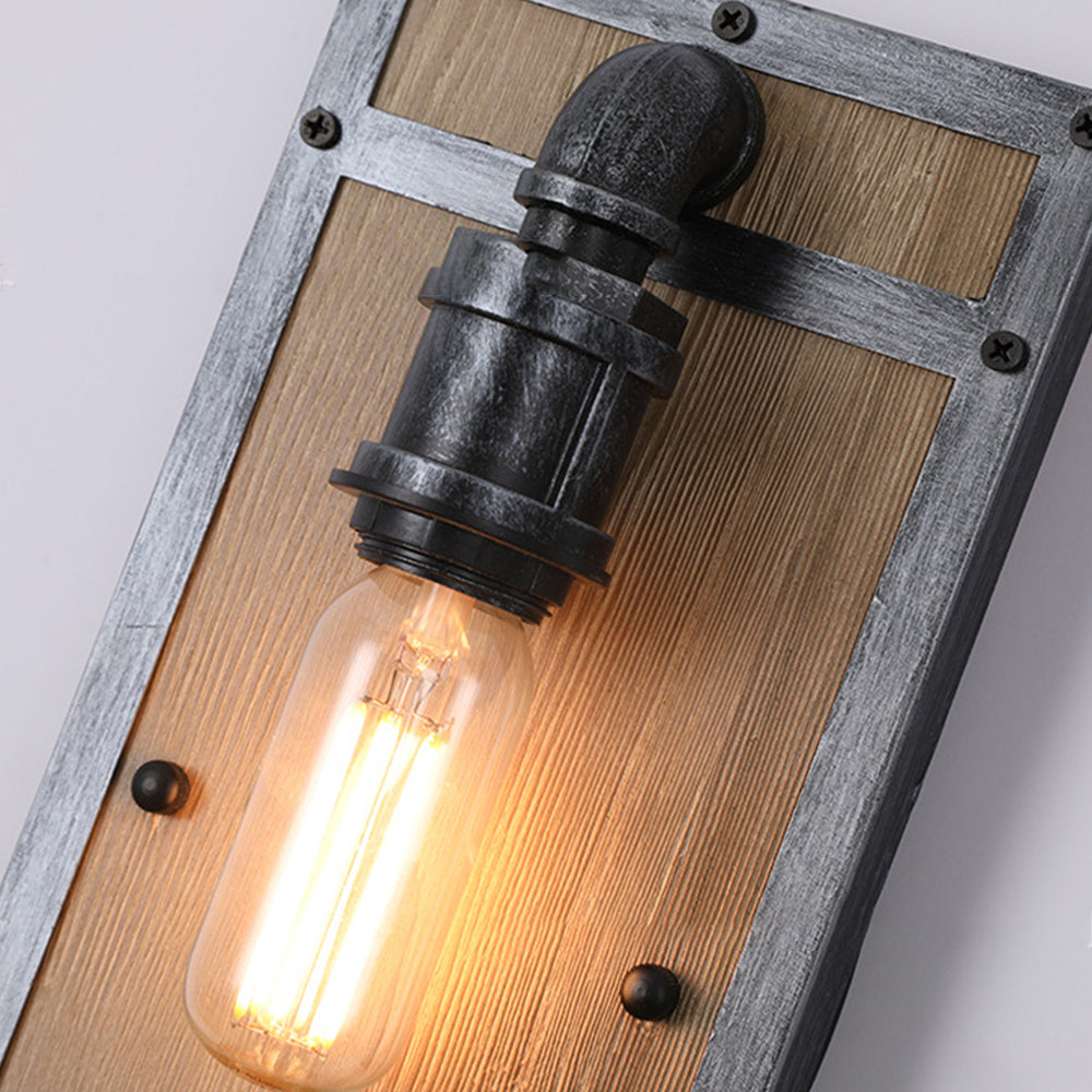 Valerio Wall Lamp Industrial Vintage Square Wooden Black Metal