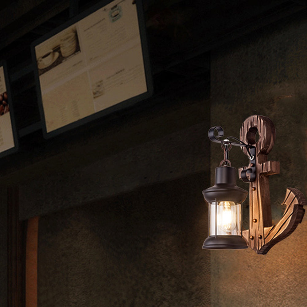Carina Anchor Lantern Wall Lamp, Vintage/Antique, Wood, Bedroom