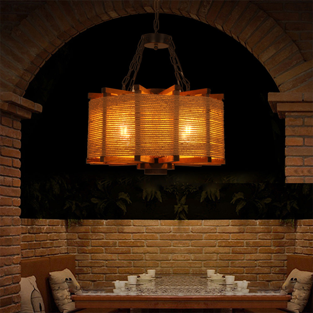 Brio Retro Cylindrical Metal/Wood Pendant Light